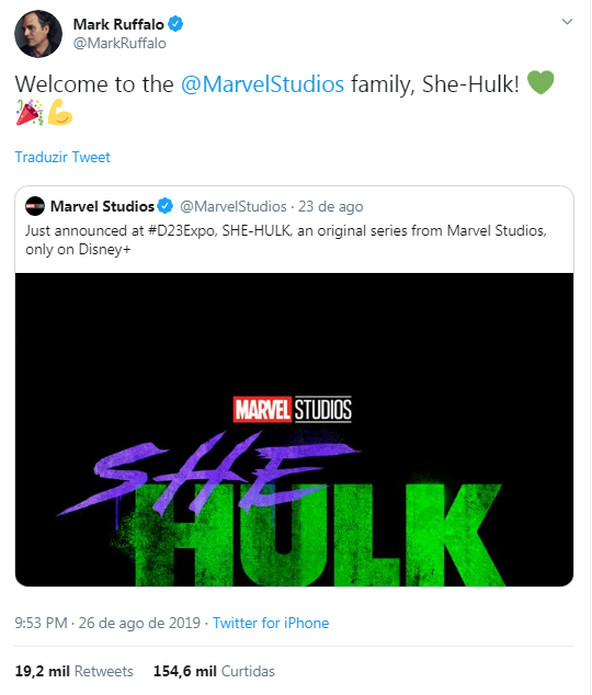 Mark Ruffalo, o Hulk, dá boas-vindas à She-Hulk, nova personagem