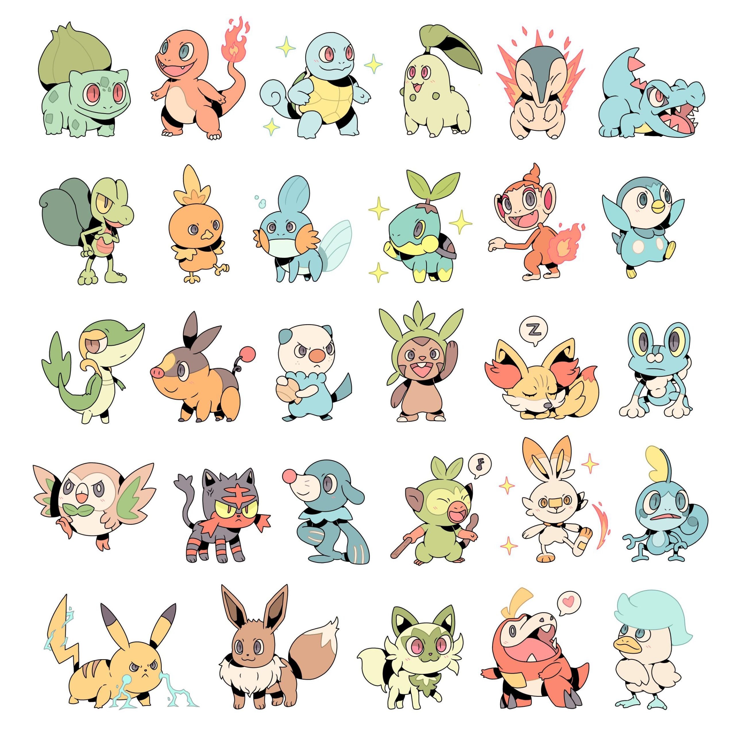 Arte de fã reúne todos os Pokémon iniciais da franquia