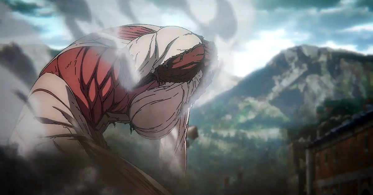 A primeira aparição do Titan Bestial em Shingeki no Kyojin (attack on