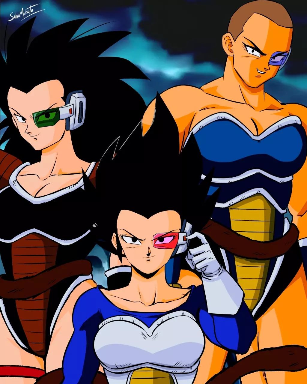 E se os 3 Saiyajins sobreviventes fossem mulheres? Artista reimagina  Vegeta, Raditz e Nappa