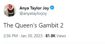 Anya Taylor Joy fala sobre “O Gambito da Rainha 2”