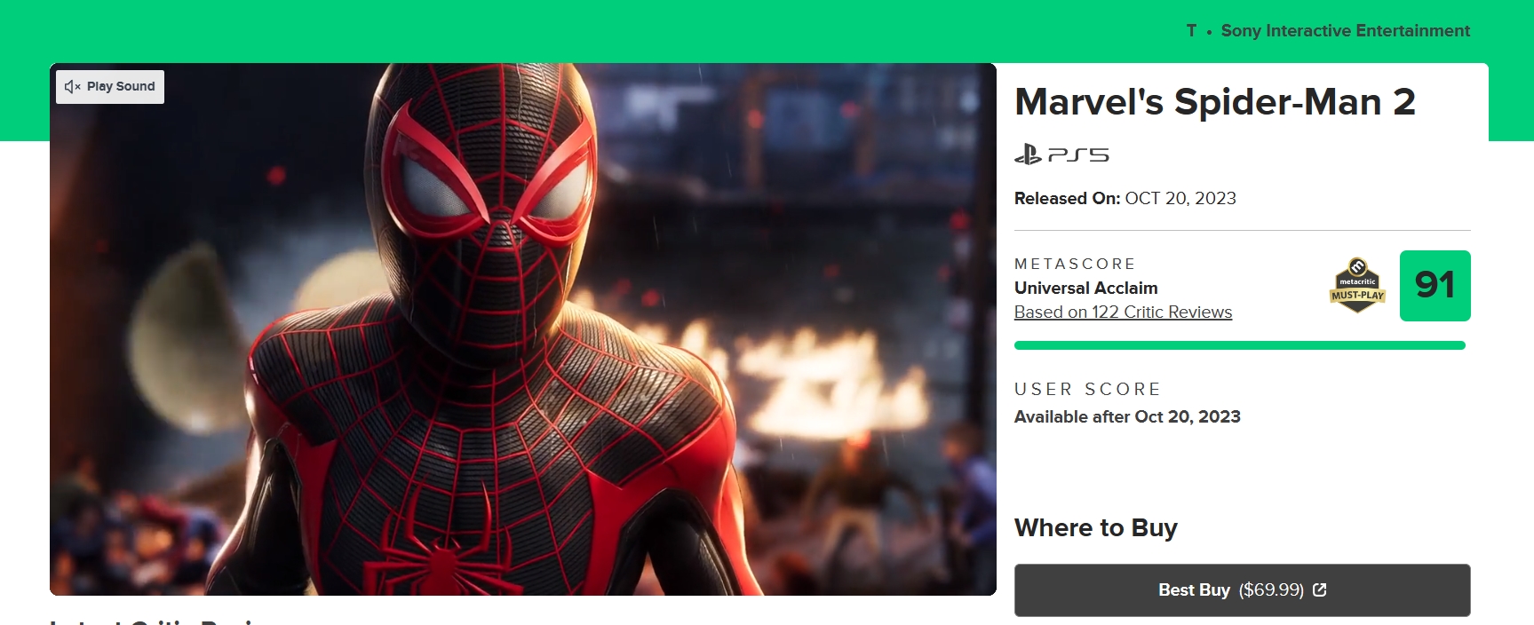 Marvel's Spider-Man 2 estreia com nota impressionante no Metacritic